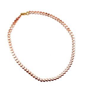 Shiny Copper Heart Shaped Beaded Choker Necklace Rose Gold Tone 16 3/4" Long